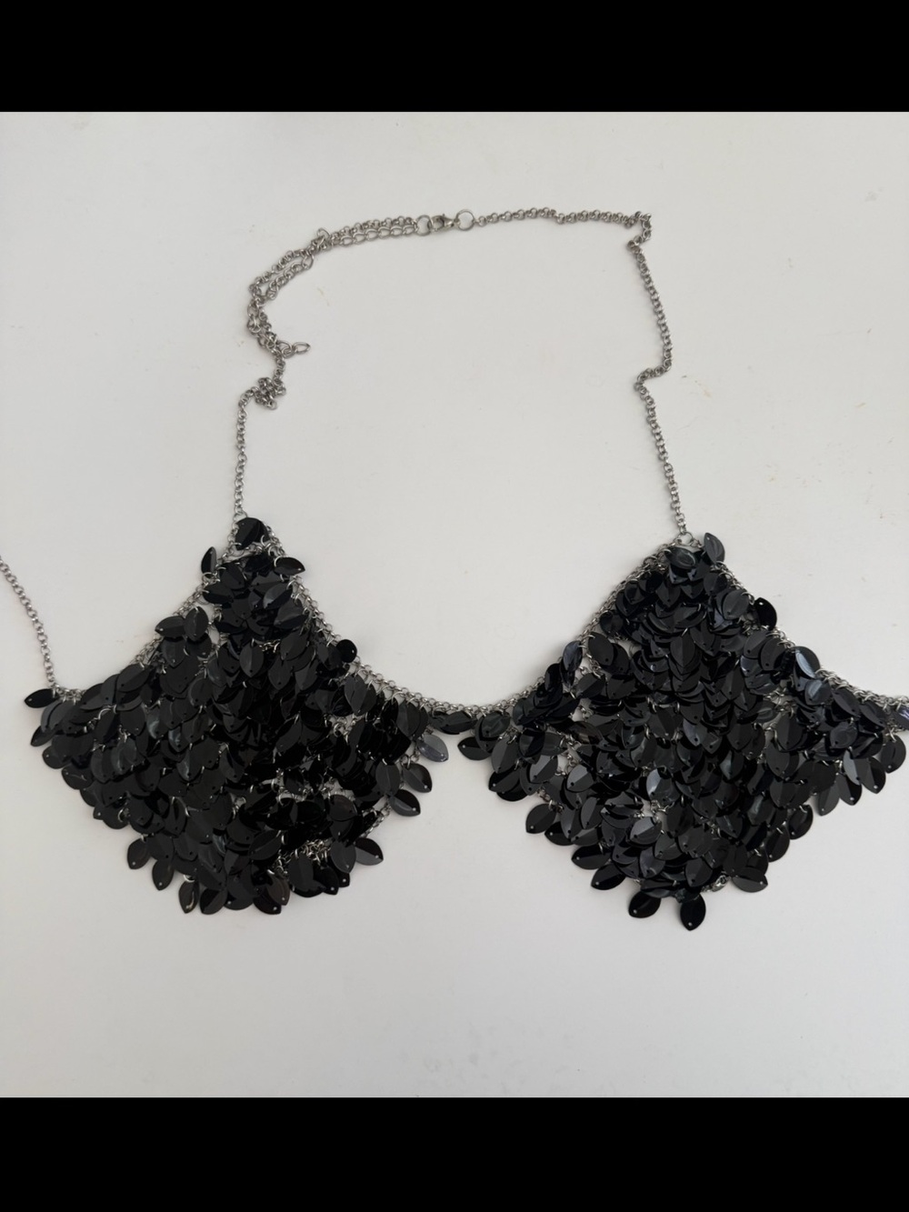 Black Sequin Statement Bra Chain Necklace